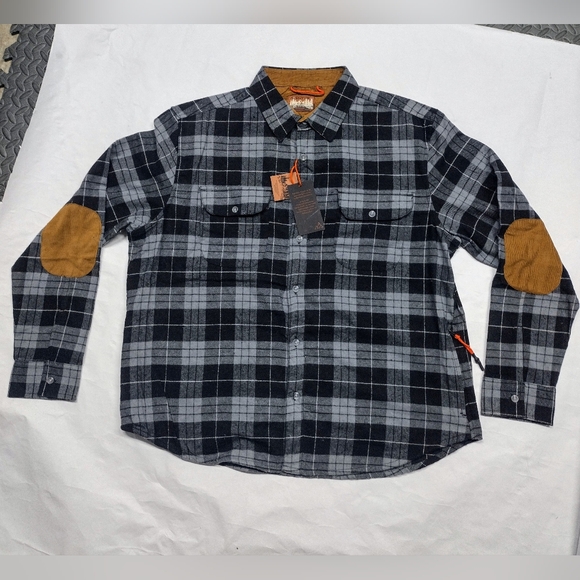 Adventure Time Other - Men's Charcoal Aventyr Plaid Elbow Flannel Shirt Men's Xl Deep Zipper Side Pocke